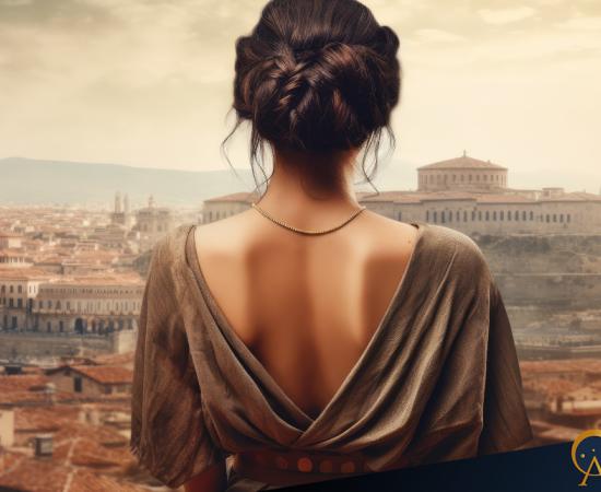 AI image of ancient Greek woman looking over the city