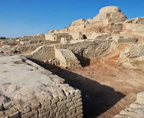 Mohenjo daro ruins close Indus river in Larkana district, Sindh, Pakistan 