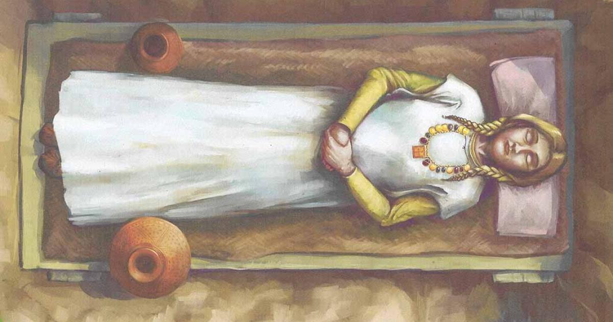 Artist’s impression of the Harpole Bed Burial (Image: with permission © MOLA)