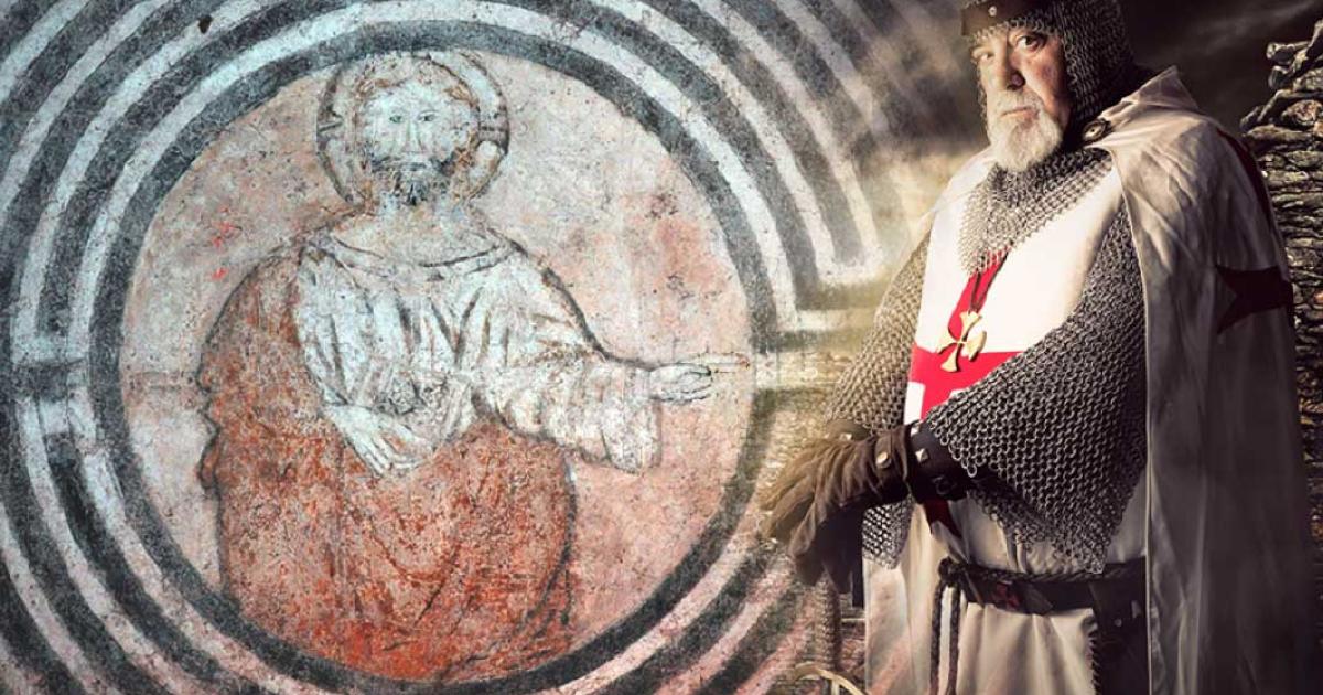 Christ in the Labyrinth (Image © Giancarlo Pavat) and Knights Templar deriv (Luis Louro / Adobe Stock)