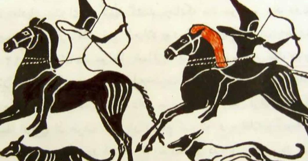 Reproduction of a depiction of Cimmerian mounted archers from a Greek vase. (Shams bahari /CC BY-SA 3.0)