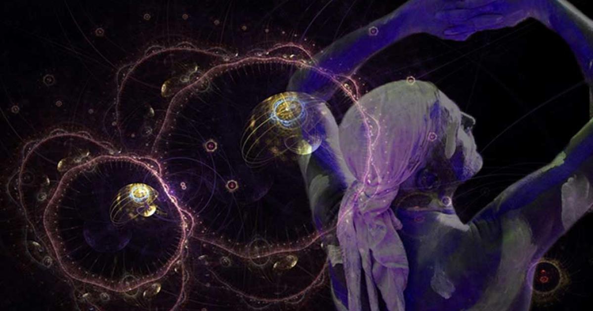  Artistic rendering of Quantum Particles, man performing as a shaman (Public Domain); Deriv.