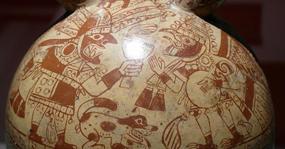 Detail of a Moche Sacrifice Ceremony depicted on a bottle.