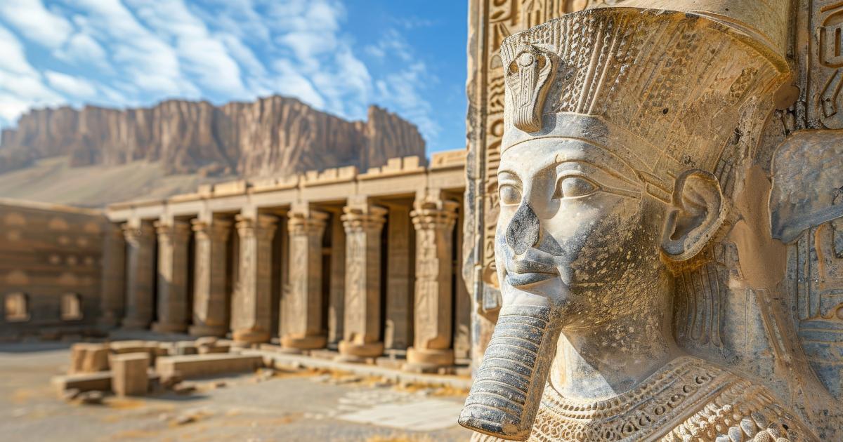 AI image of ancient Egyptian temple ruins.