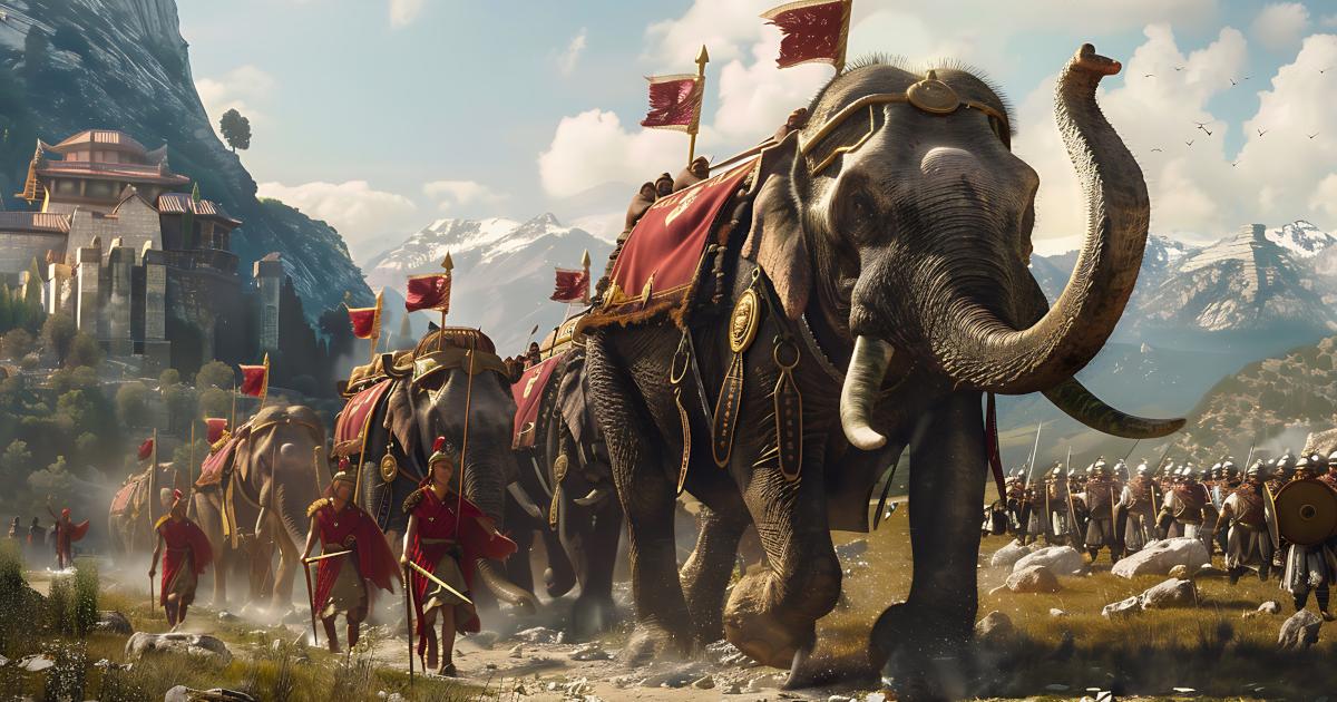 AI image of Hannibal crossing the Alps with his army.