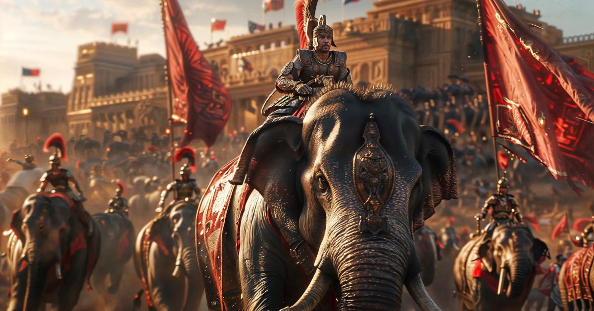 AI image of Roman military with war elephants.