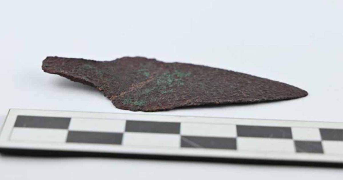 Close up of the 4,000-year-old copper dagger found in Jarosław, Poland.	Source: Łukasz Śliwiński/PAP