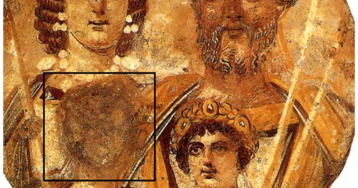 A portrait of the Severan family, with the face of Geta removed due to the damnatio memoriae ordered by Caracalla