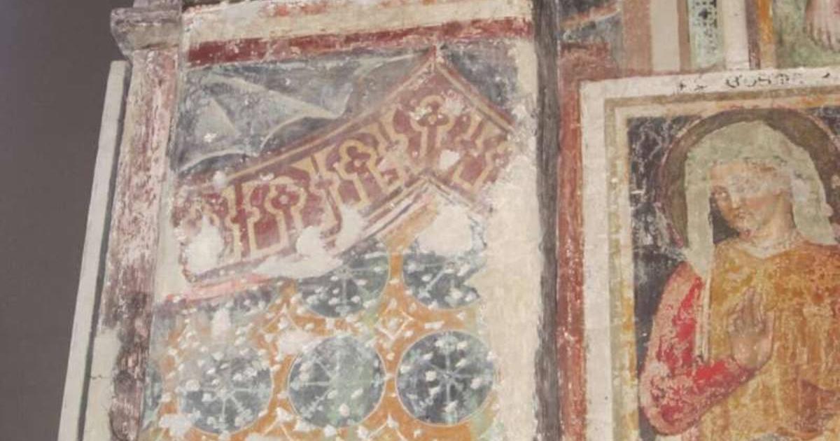 View of section of fresco that features the Islamic tent.