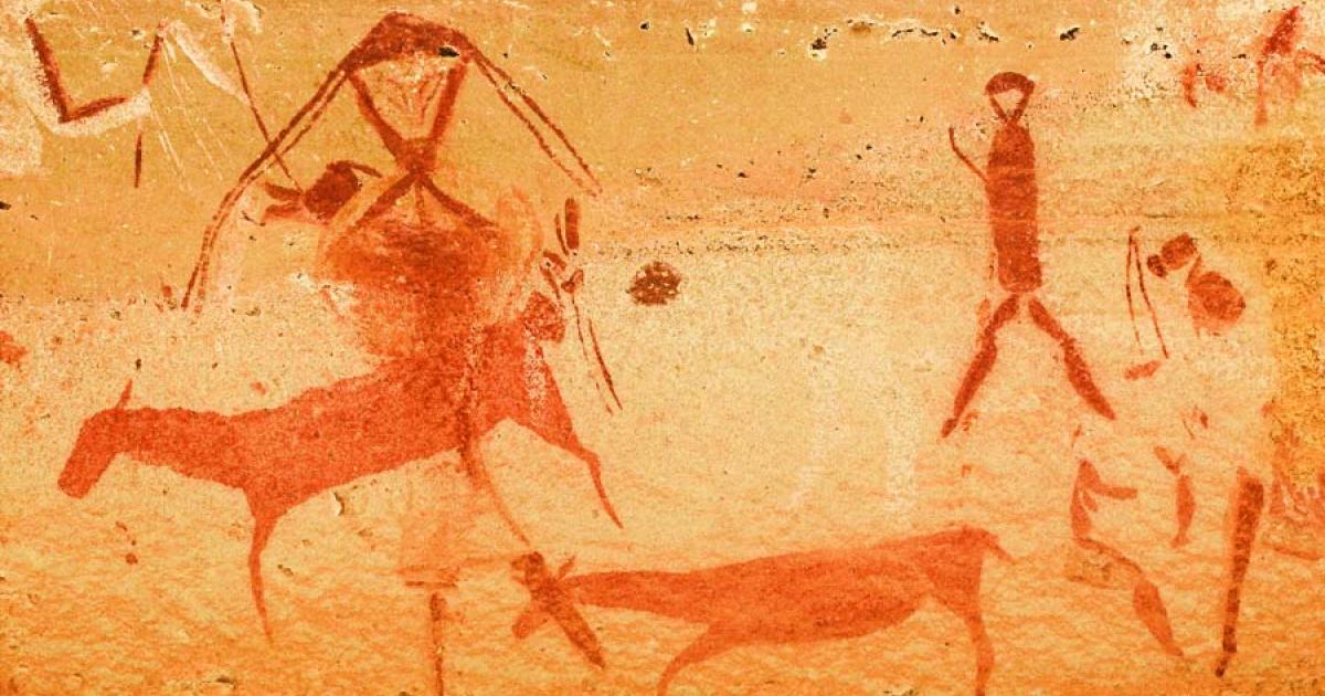 African genetic research has gone to a new level by looking at what happened in Africa after the Neanderthals and Homo sapiens migrated into Eurasia. Rock painting of humans and antelopes from the Drakensberg mountains, South Africa by the San bushman tribe. 		Source: EcoView / Adobe Stock