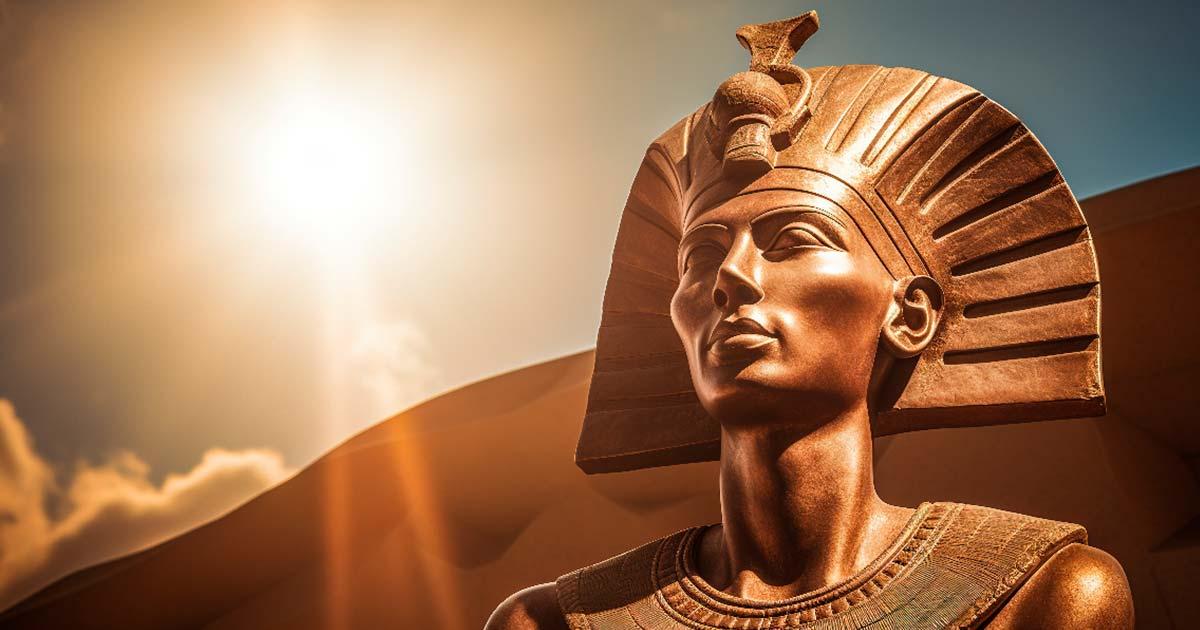 A majestic sculpture of Pharaoh Akhenaten under the sun disc of Aten. Source:  y EOL STUDIOS /Adobe Stock