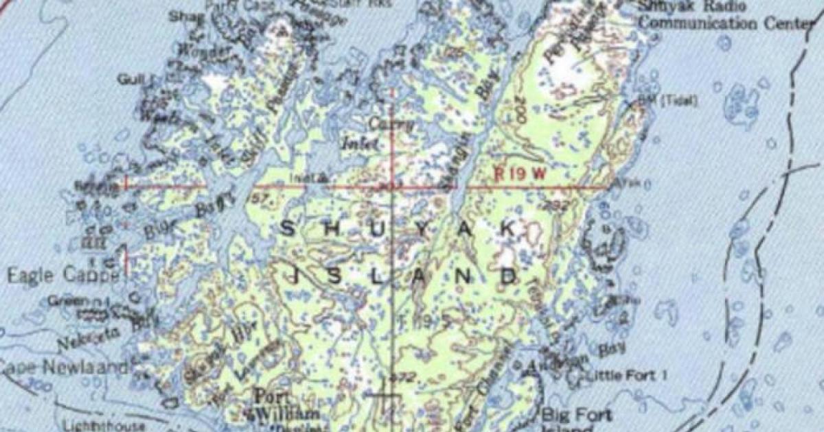 Topographic map of Shuyak Island showing the locations of newly discovered archaeological sites