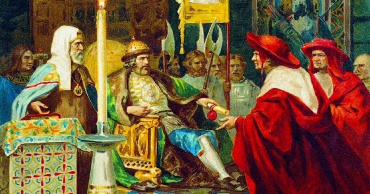 Prince Alexander Nevsky receiving papal legates. Source: Shakko / Public Domain.