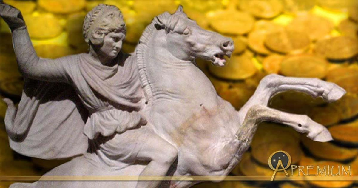 Detail of the Alexander Sarcophagus located in the Istanbul Archaeology Museum. Gold coins
