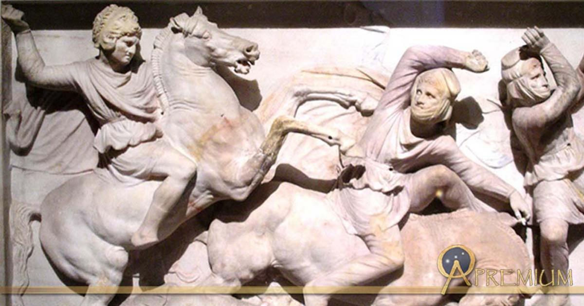 Detail of the Alexander Sarcophagus located in the Istanbul Archaeology Museum. Here Alexander fights the Persians at the Battle of Issus. 