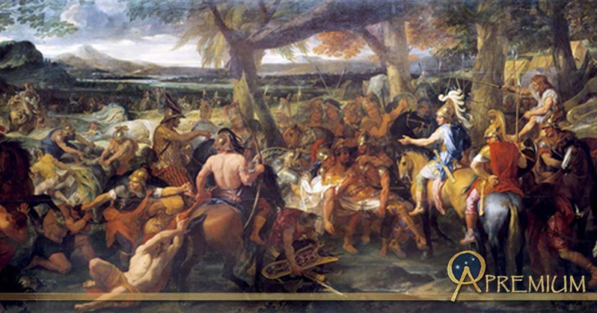 A painting by Charles Le Brun (1673) depicting Alexander and Porus (Puru) during the Battle of the Hydaspes