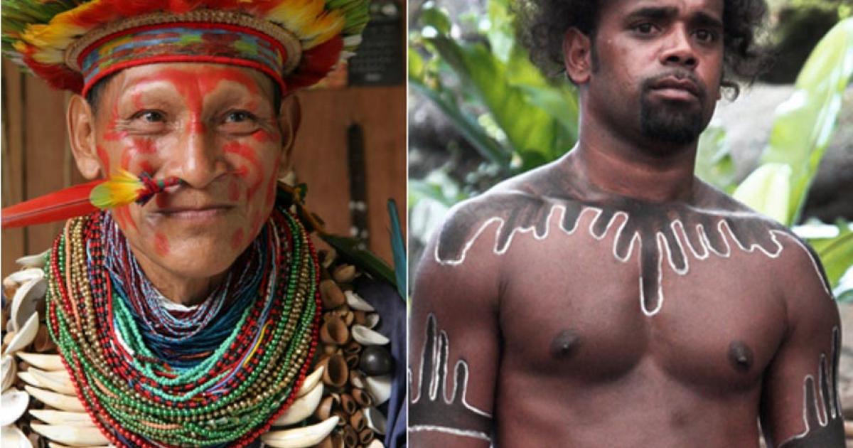 Left: Amazon shaman (Wikimedia Commons). Right: Australian Aboriginal 