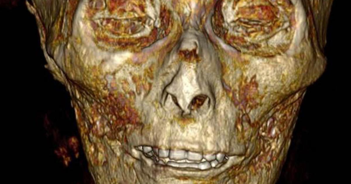 In a new breakthrough, scientists have digitally scanned the sarcophagus of pharaoh Amenhotep I to reveal a stunning image of his actual head and body.		Source: S. Saleem and Z. Hawass / Frontiers in Medicine