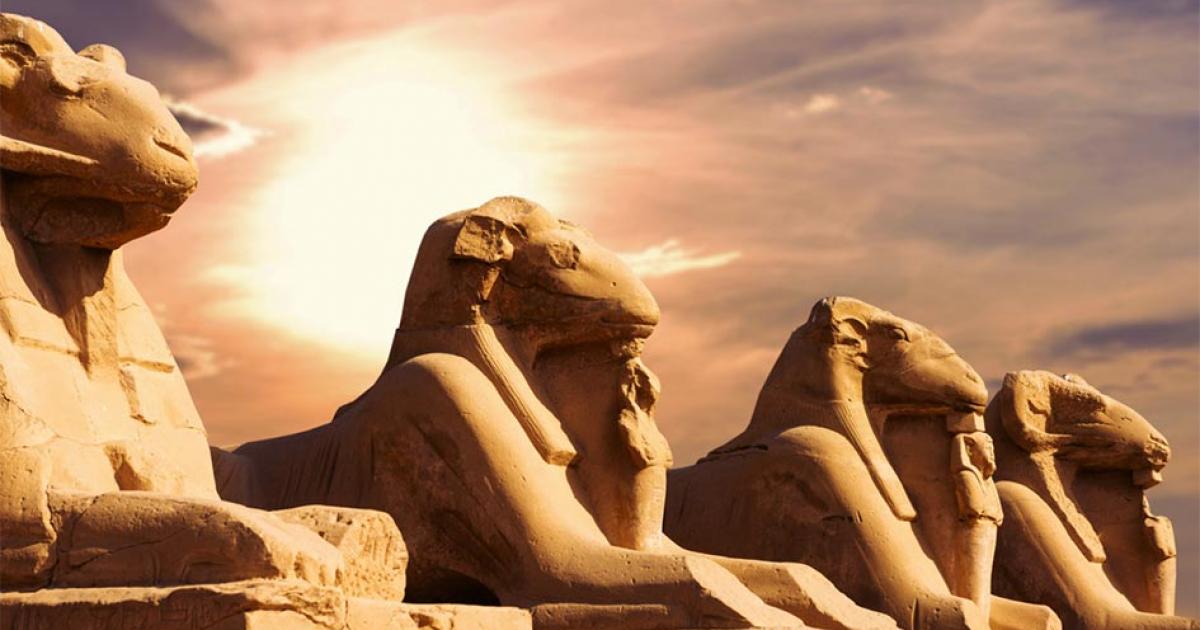 Fragment of the Alley of the Sphinxes in the Karnak Temple, Luxor, Egypt. The image of a sphinx with the head of a ram was a common depiction of the god Amun and this connected him with fertility.                   Source: Anton / Adobe stock