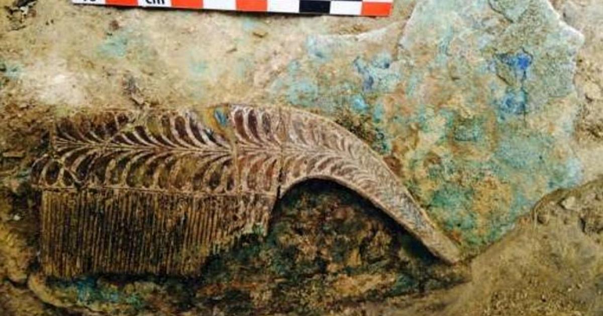 An ivory comb found in the 3,500 years old warrior tomb unearthed in the Peloponnese region of Greece.