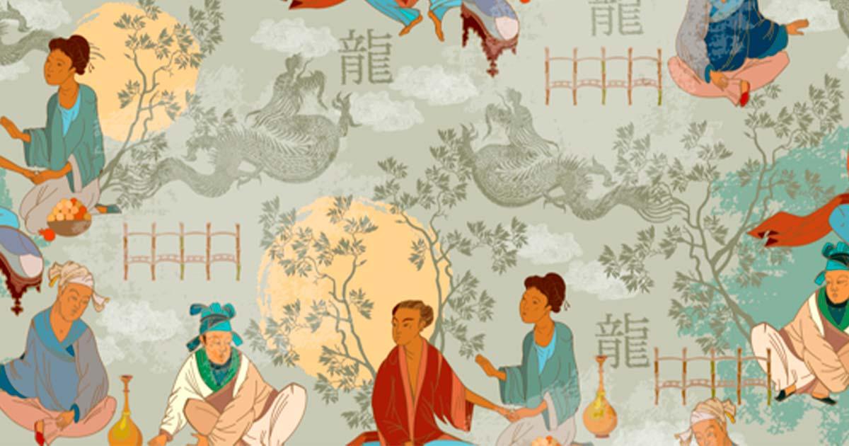 Ancient China’s historic tradition and culture in a classic wall drawing in watercolor Asian style. Source: Matrioshka/Adobe Stock