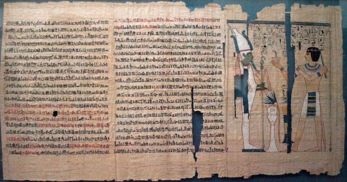 The rediscovered leather manuscript has been compared to the Egyptian Book of the Dead (pictured). Book of the Dead papyrus of Pinedjem II, 21st dynasty, circa 990-969 BC. Originally from the Deir el-Bahri royal cache.