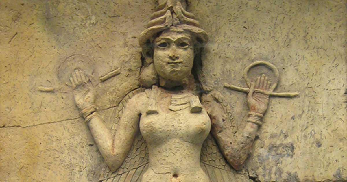 The “Burney Relief,” which is believed to represent either Ishtar, the Mesopotamian goddess of love and war, or her older sister Ereshkigal, Queen of the underworld (c. 19th or 18th century BC).