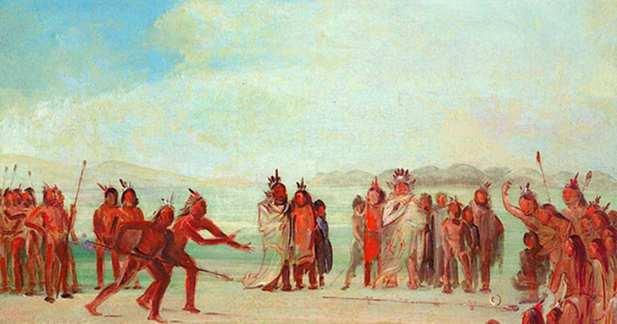 George Catlin, Tchung-kee, a Mandan Game Played with a Ring and Pole", 1832-3. 