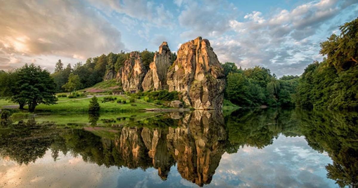 Externsteine, north-eastern face, across Wiembecke pond.