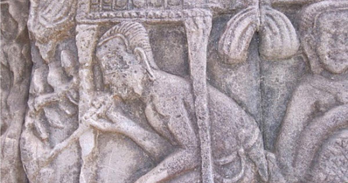 Ancient relief carving depicting drug use