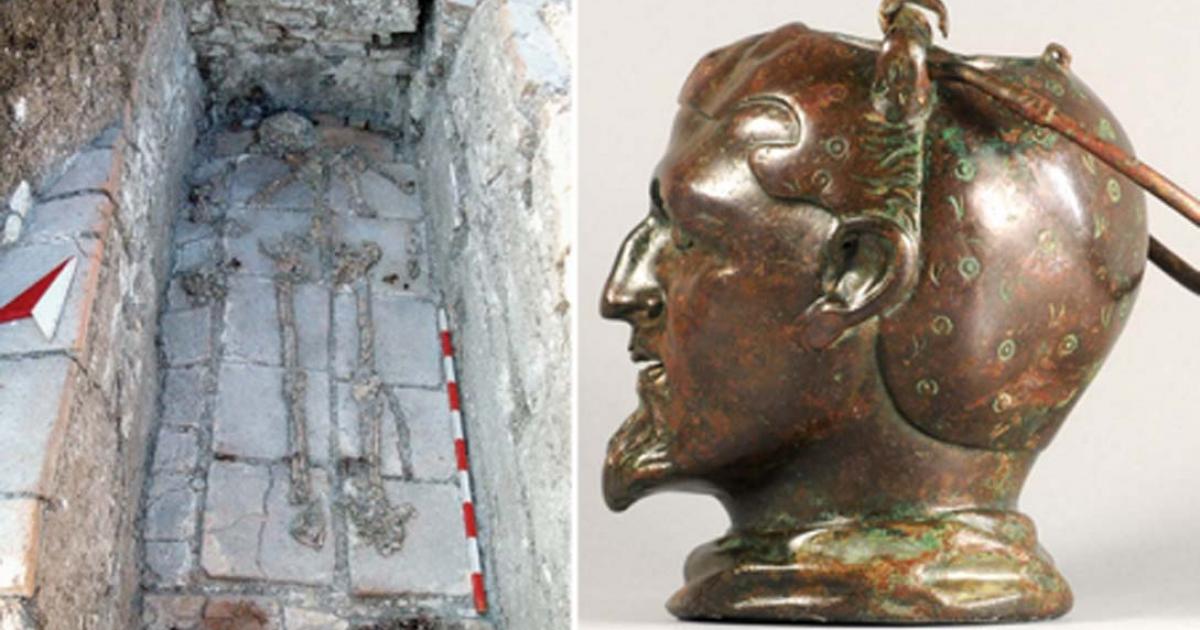 Left: The balsamarium was found beside the burial of a man who died between 35 and 40 years old. Right: Balsamarium from the brick grave in the Kral Mezar tumulus. Credit: Daniela Agre, Deyan Dichev and Gennady Agre / ajaonline.org.