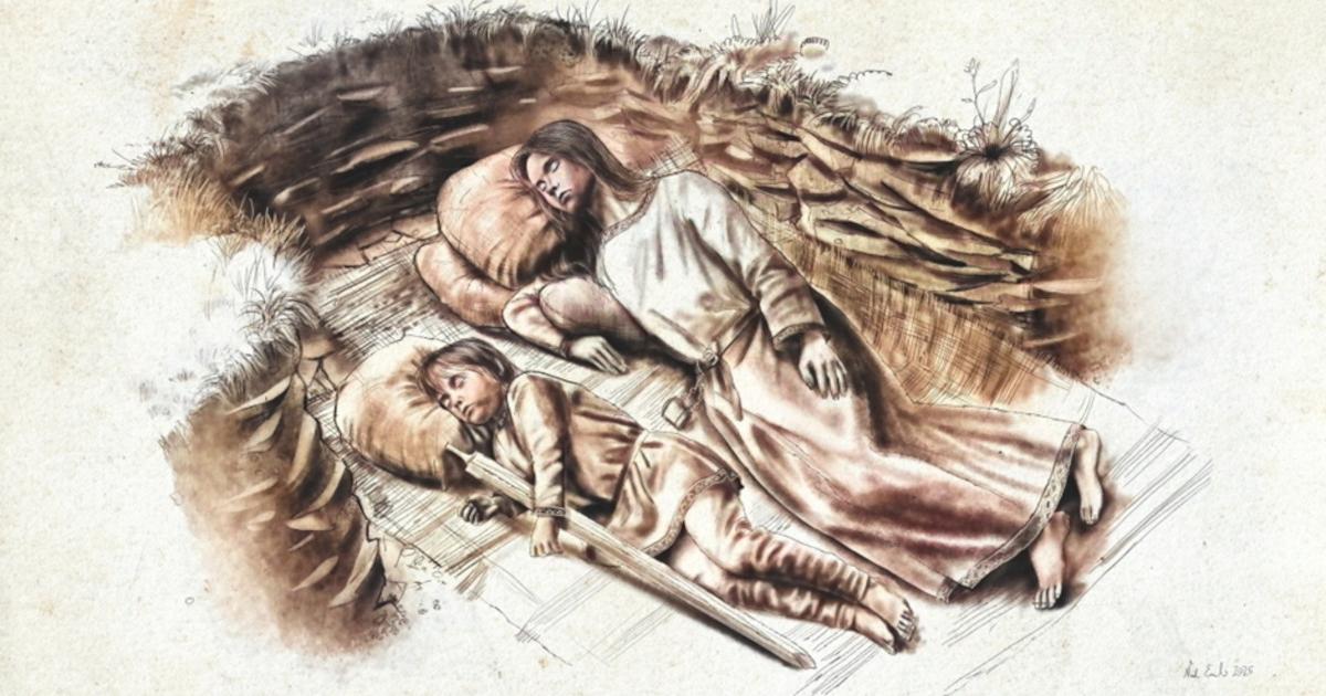 Artistic reconstruction of the Anglo-Saxon double burial at Cherington