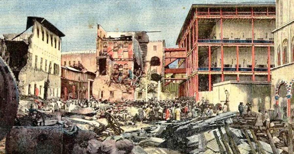 The palace at Zanzibar Town after the Anglo-Zanzibar war. Source: Public domain