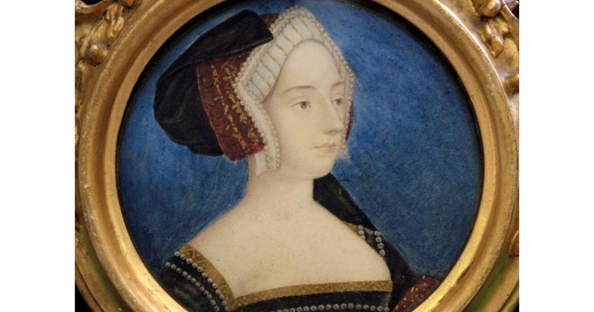 Anne Boleyn, Queen of England, 18th Century Miniature based on Holbein's Sketch. 