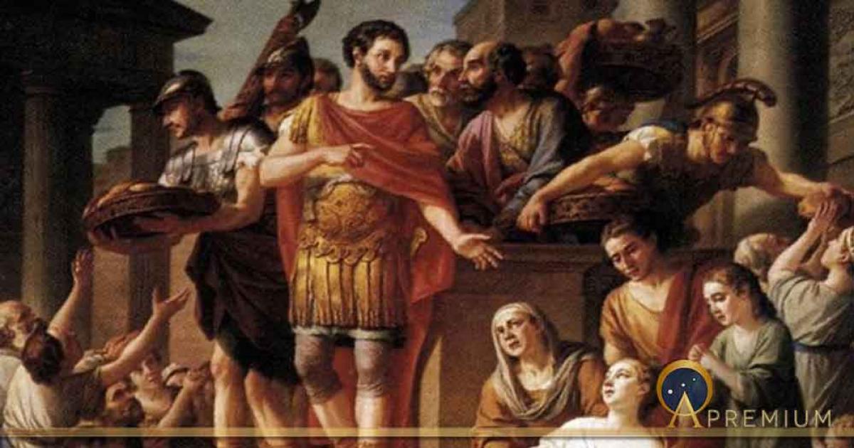 Marcus Aurelius Distributing Bread to the People, by Joseph-Marie Vien  (1765) Musée de Picardie (Public Domain)