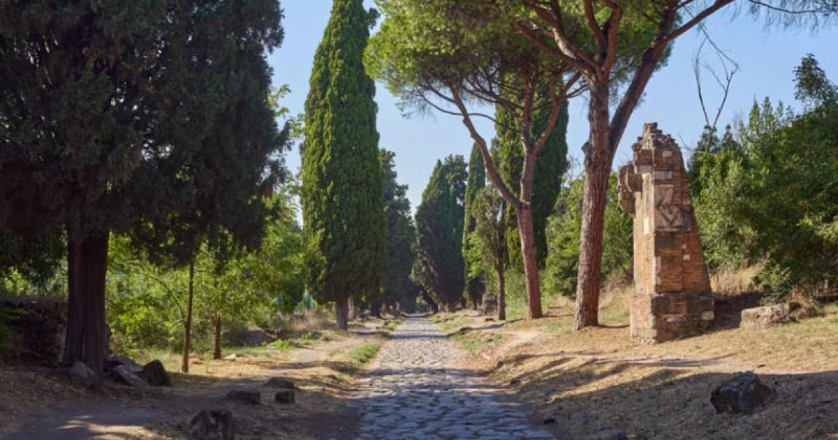 Appian way (or Via Appia antica) section in its urban regional park in Rome, Italy. 	Source: Paolo/Adobe Stock