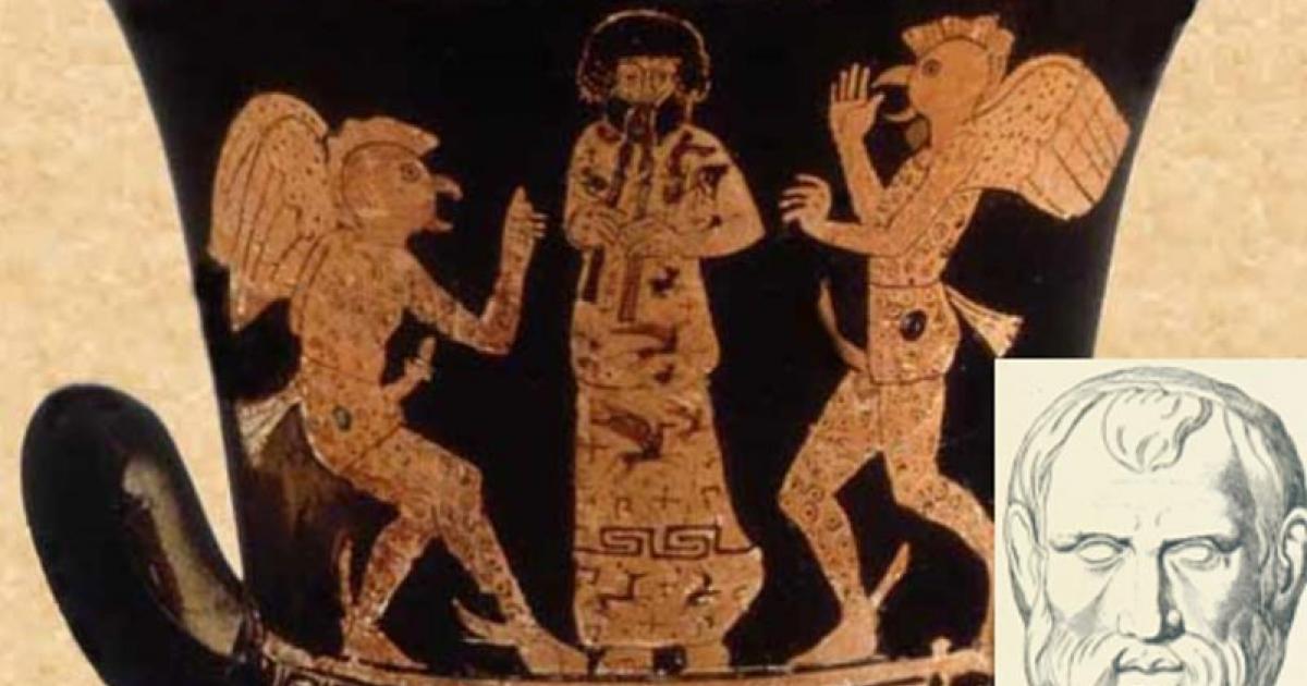 A vase depicting a scene from Aristophanes’ play ‘The Birds.