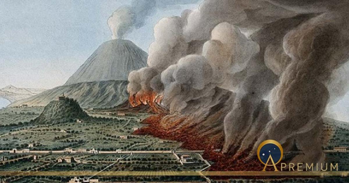 Mount Vesuvius: a volcanic eruption at the foot of the mount by Pietro Fabris, (1776). (Wellcome Images)