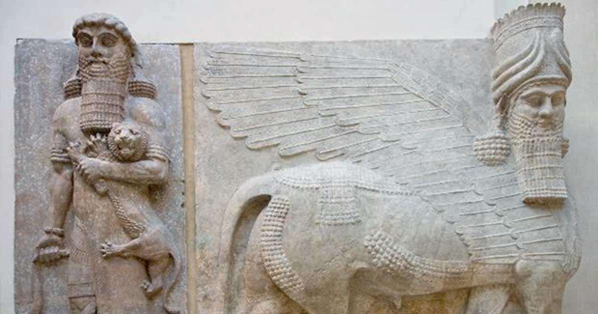 Louvre Museum, Department of Near Eastern Antiquities: Gilgamesh and Lion, Human headed winged bull, Assyria.