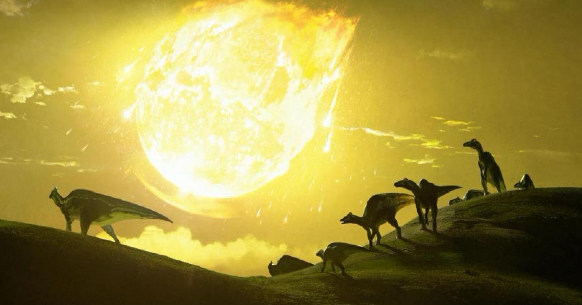 Original artwork depicting the moment of the asteroid strike in present-day Mexico. 	Image: Chase Stone / Nature Communications