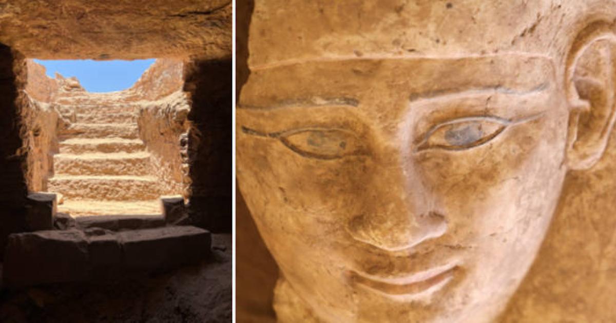 Left, the entrance to Tomb No. 38 near the Aga Khan Mausoleum. Right; The remarkably preserved limestone sarcophagus of Ka-Mesiu
