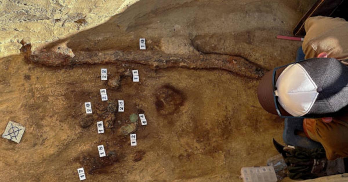 Avar saber in situ at the Székesfehérvár site, Hungary