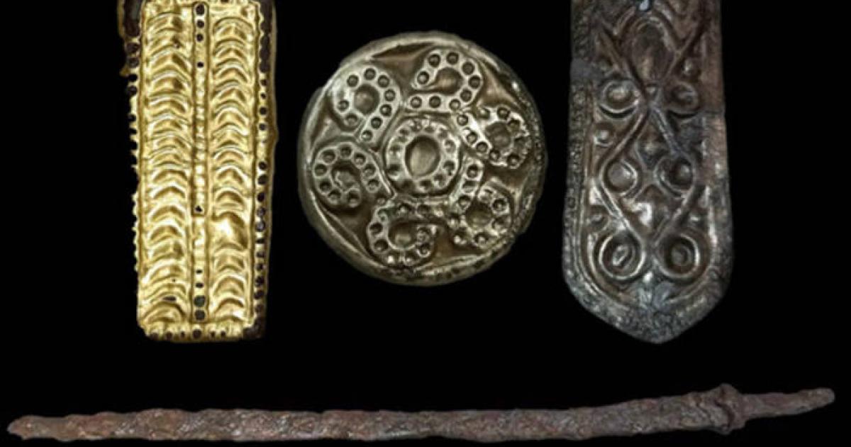 Ornate silver belt fittings showing Avar craftsmanship, and Avar warrior saber. 