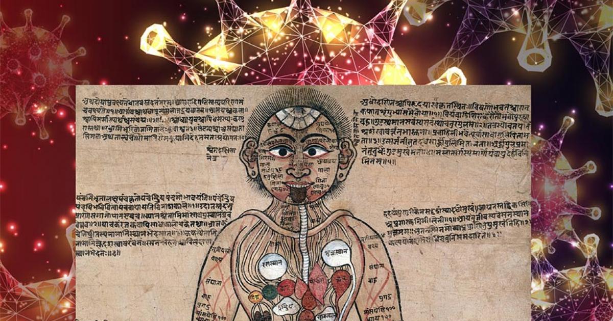 Ayurvedic text and coronavirus. Source: inkoly / Fæ.