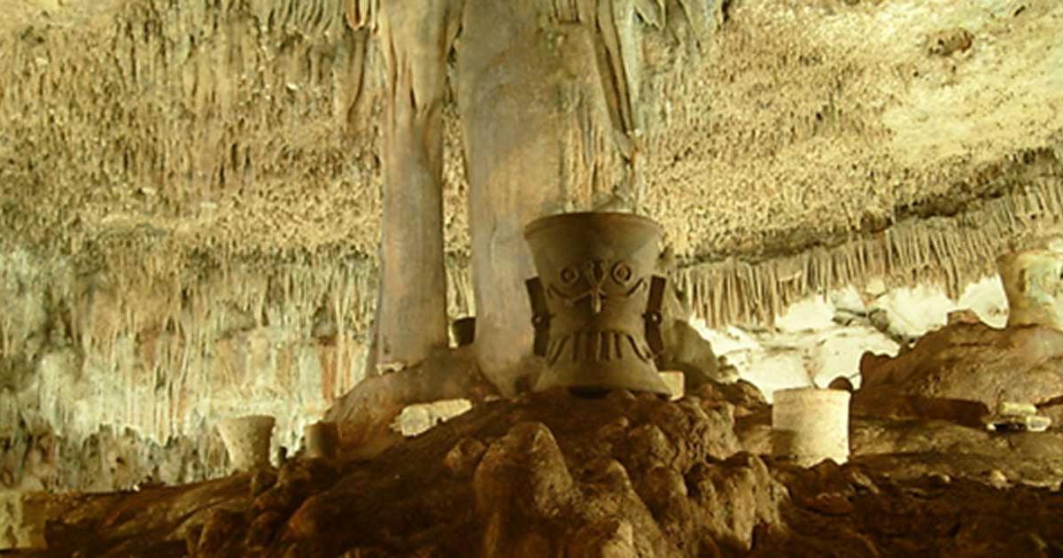 Inside the sacred Maya site of the Balankanché Cavern.