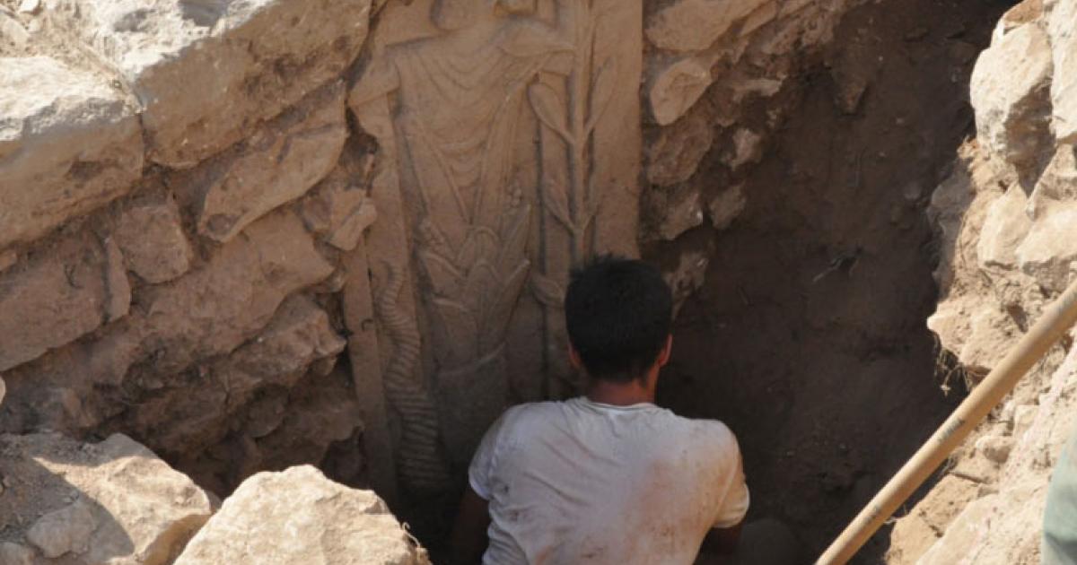 Basalt stele revealed during excavations in Southeast Turkey