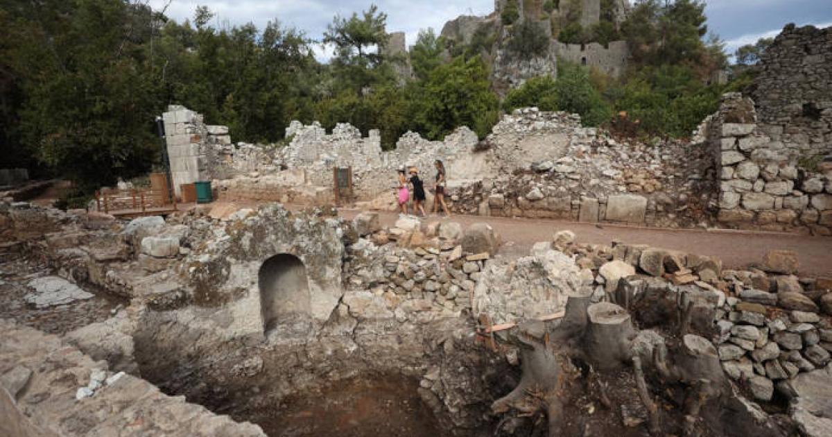 A view of the newly uncovered bathhouse remains at Olympos.