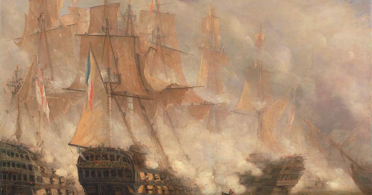 The Battle of Trafalgar, oil on canvas by John Christian Schetky, c. 1841.        Source: Yale Center for British Art / Public Domain