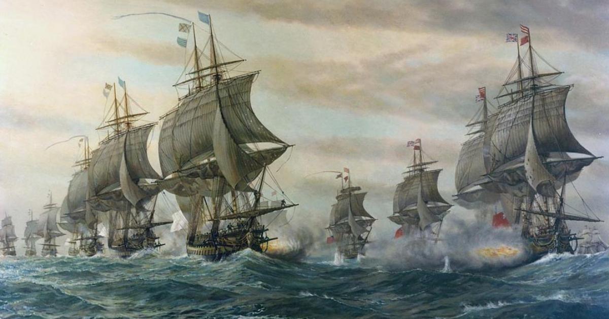 A painting titled “Battle of the Cheseapeake” of the Revolutionary War, by V. Zveg; the Potomac River, where the ship was found, empties into the Chesapeake Bay. 