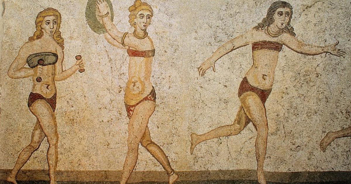 Bikini girls mosaic, Villa del Casale, Piazza Armerina, Sicily, Italy